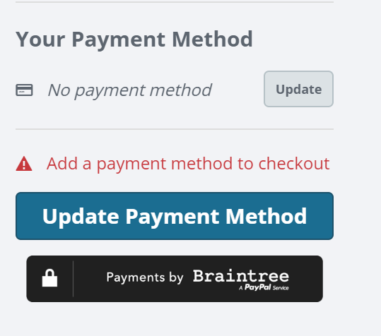Your Payment Method section with the Update Payment Method butotn in blue.