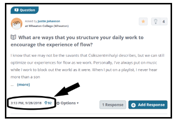A post with the timestamp and curiosity score on the bottom left hand corner of the post circled in black.