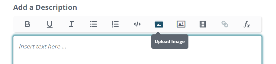 Toolbar on the post editor page with the Upload Image button on focus