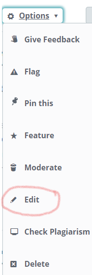 options dropdown
